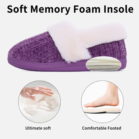 ⚡Women's Purple Fuzzy Memory Foam Slippers Closed Back Knit Slip-On House Shoes - Picture 3 of 6